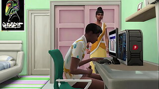 Indian Stepmom catches will not hear of stepson masturbating in front of the computer watching porn videos