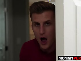 Stepson peeps on masturbating stepmom then fucks her