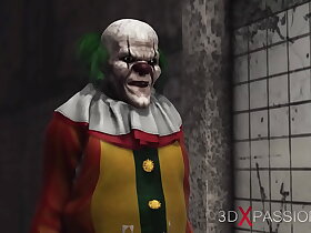 Bad clown plays with a attractive horny college girl in an abandoned sanatorium