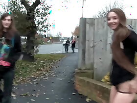 Naughty brunette teen babe Leyla pissing outdoors